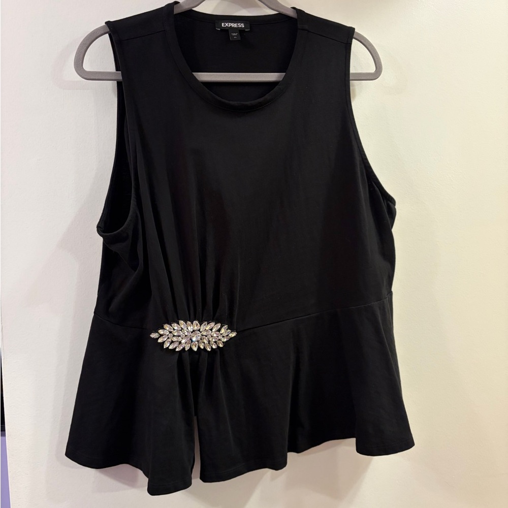 Express Black Sleeveless Blouse with Jewel Accent